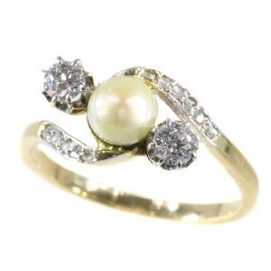 Vintage Belle Epoque diamond and pearl ring